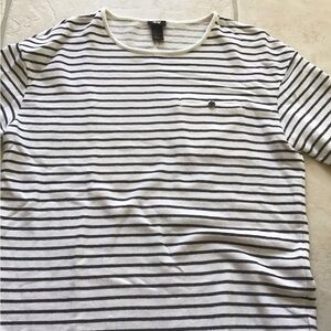 H&M Men’s White and Black Striped Short-Sleeve Crew Tee